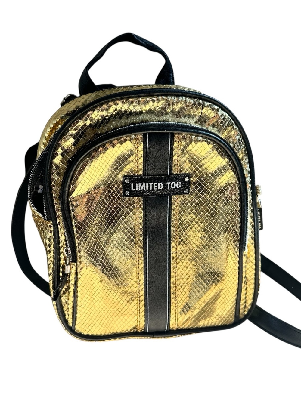 Limited Too Metallic Gold Mini Backpack with Black Trim